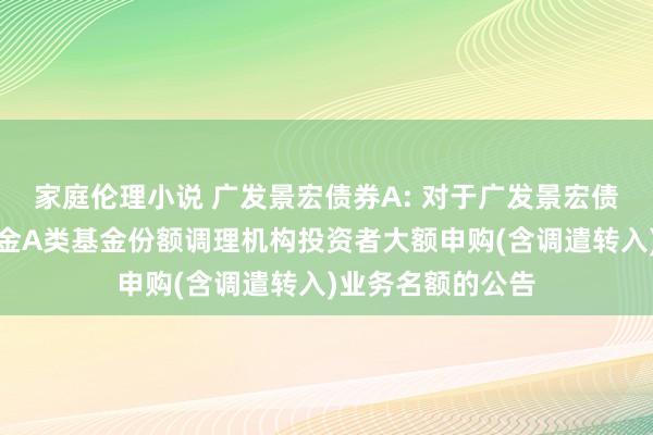 家庭伦理小说 广发景宏债券A: 对于广发景宏债券型证券投资基金A类基金份额调理机构投资者大额申购(含调遣转入)业务名额的公告