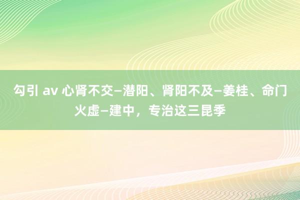 勾引 av 心肾不交—潜阳、肾阳不及—姜桂、命门火虚—建中，专治这三昆季