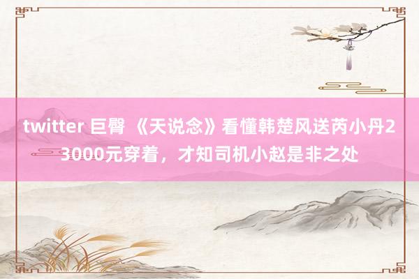 twitter 巨臀 《天说念》看懂韩楚风送芮小丹23000元穿着，才知司机小赵是非之处
