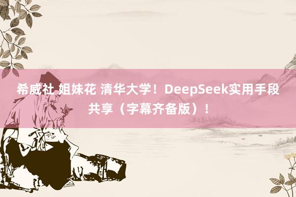 希威社 姐妹花 清华大学！DeepSeek实用手段共享（字幕齐备版）！