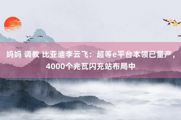 妈妈 调教 比亚迪李云飞：超等e平台本领已量产，4000个兆瓦闪充站布局中