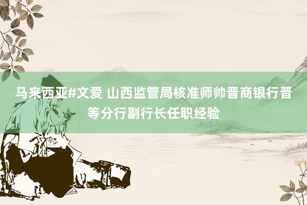 马来西亚#文爱 山西监管局核准师帅晋商银行晋等分行副行长任职经验