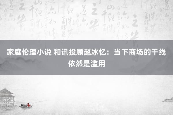 家庭伦理小说 和讯投顾赵冰忆：当下商场的干线依然是滥用