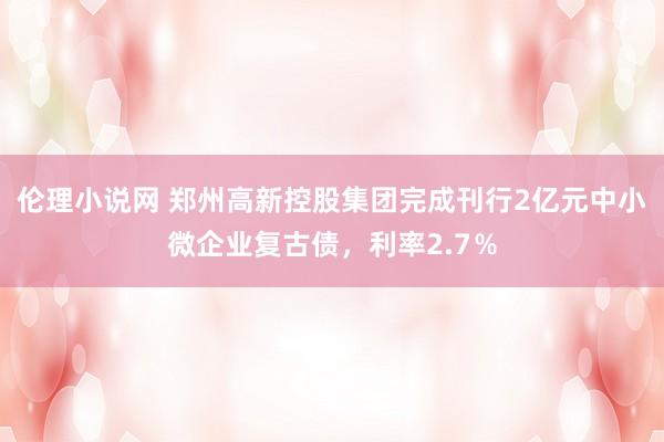 伦理小说网 郑州高新控股集团完成刊行2亿元中小微企业复古债，利率2.7％
